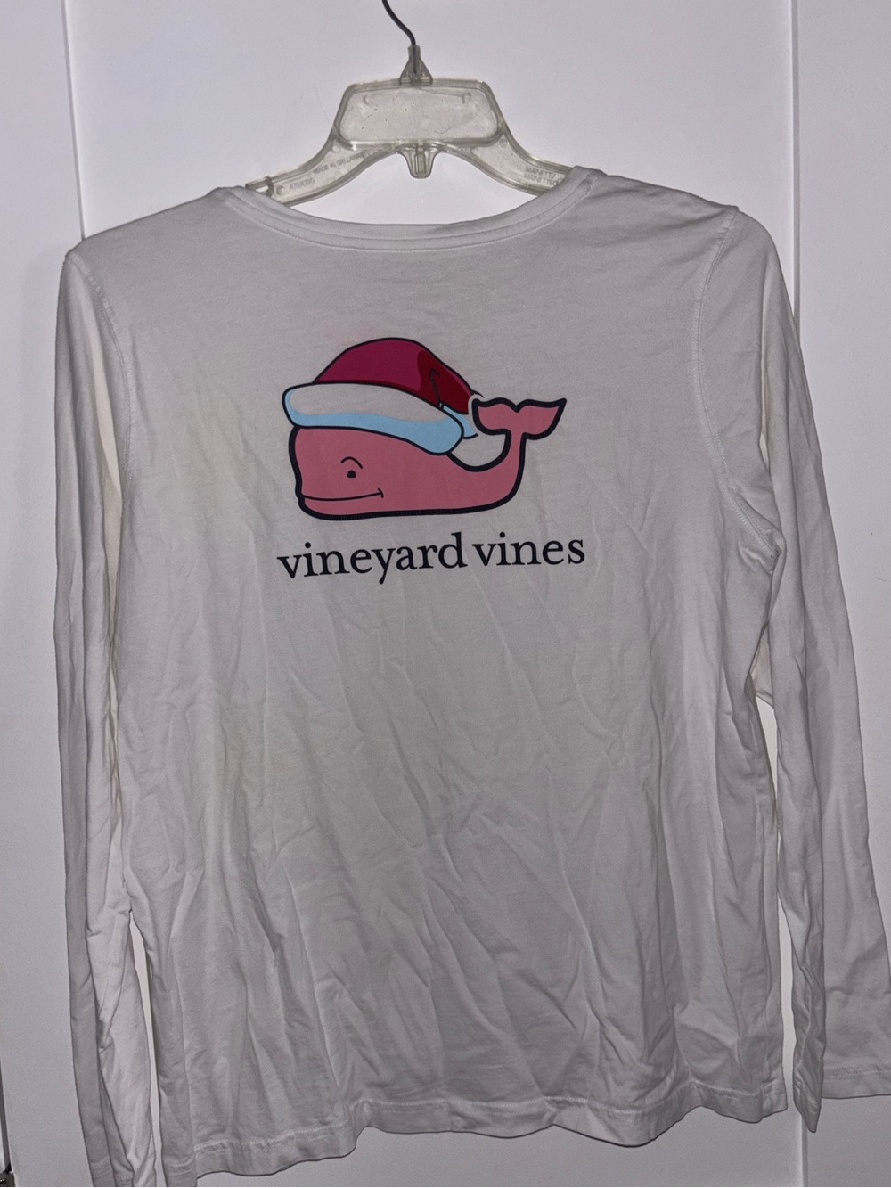 Kids XL Vineyard Vines White Long Sleeve Tee with Santa Whale